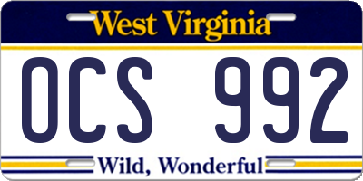 WV license plate OCS992