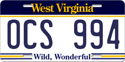 WV license plate OCS994