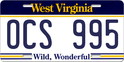 WV license plate OCS995