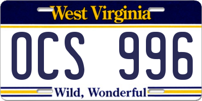 WV license plate OCS996