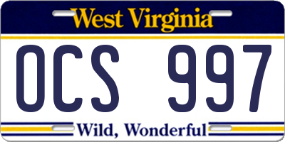 WV license plate OCS997