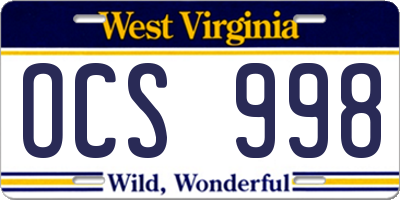 WV license plate OCS998