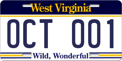 WV license plate OCT001