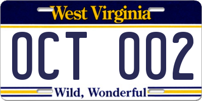WV license plate OCT002