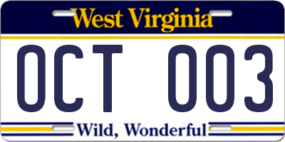 WV license plate OCT003