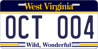 WV license plate OCT004