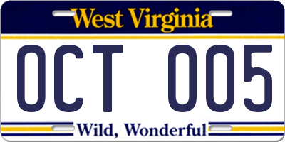 WV license plate OCT005