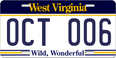 WV license plate OCT006