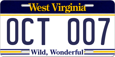 WV license plate OCT007