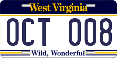 WV license plate OCT008