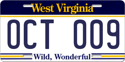WV license plate OCT009
