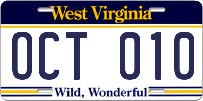 WV license plate OCT010