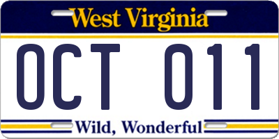 WV license plate OCT011