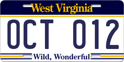 WV license plate OCT012