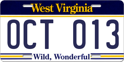 WV license plate OCT013