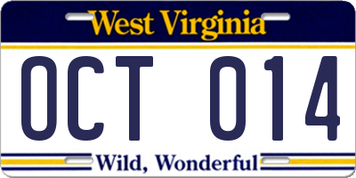 WV license plate OCT014