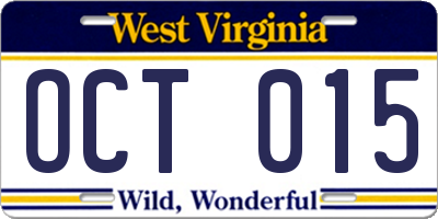 WV license plate OCT015