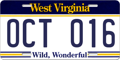 WV license plate OCT016