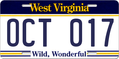 WV license plate OCT017