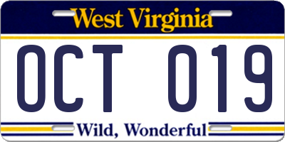 WV license plate OCT019