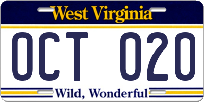 WV license plate OCT020