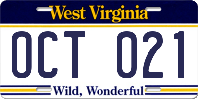 WV license plate OCT021