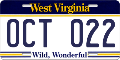 WV license plate OCT022