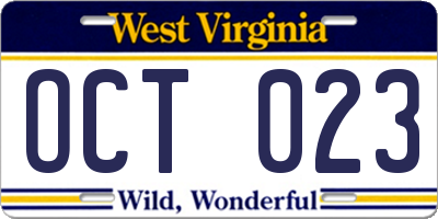 WV license plate OCT023