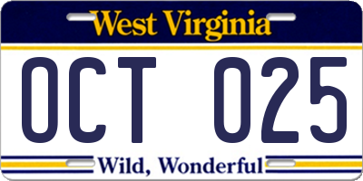 WV license plate OCT025