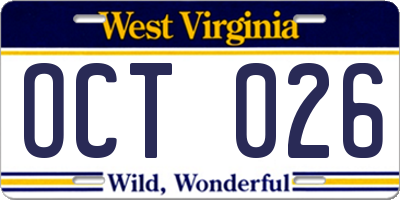 WV license plate OCT026