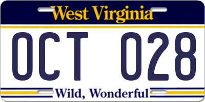 WV license plate OCT028