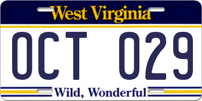 WV license plate OCT029