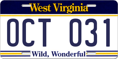 WV license plate OCT031