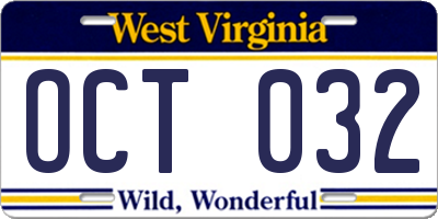 WV license plate OCT032
