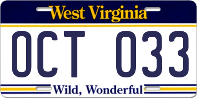 WV license plate OCT033
