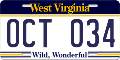 WV license plate OCT034