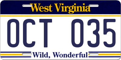 WV license plate OCT035