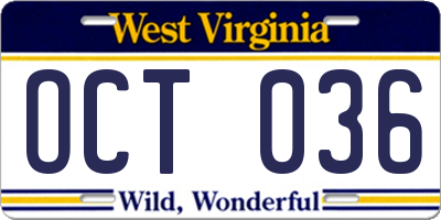 WV license plate OCT036
