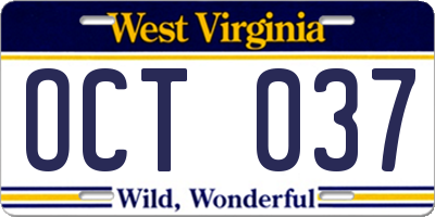 WV license plate OCT037