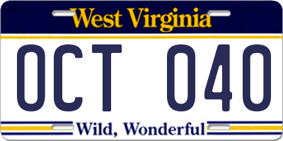 WV license plate OCT040