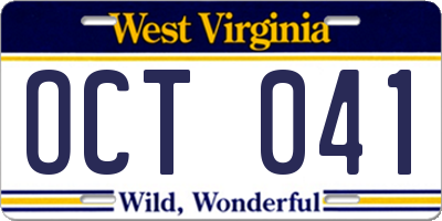 WV license plate OCT041