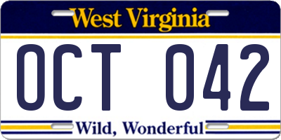 WV license plate OCT042