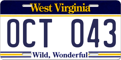 WV license plate OCT043