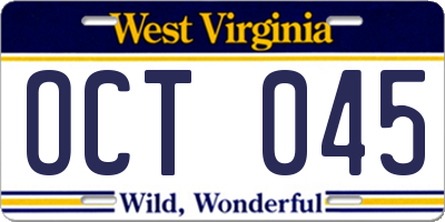 WV license plate OCT045