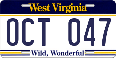 WV license plate OCT047