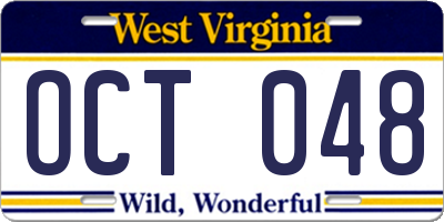 WV license plate OCT048
