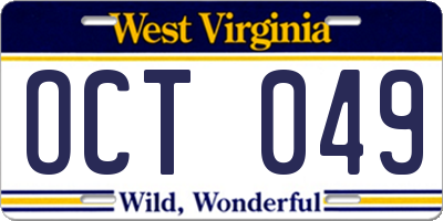 WV license plate OCT049