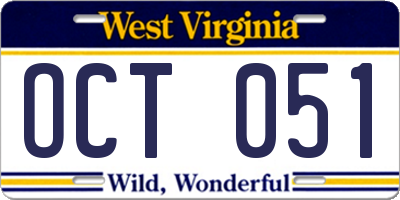 WV license plate OCT051