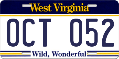 WV license plate OCT052