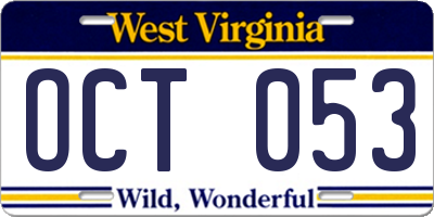 WV license plate OCT053